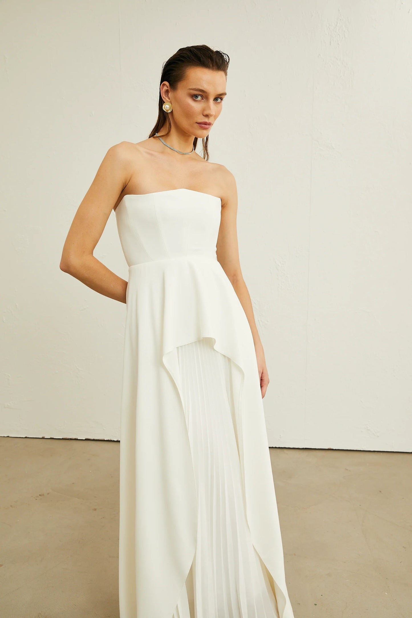 Vanessa White Pleated Off-Shoulder Maxi Dress