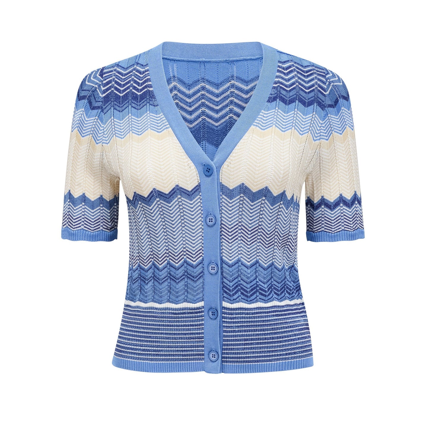 Daniela Blue Zigzag-Design Knit Top & Skirt Matching Set