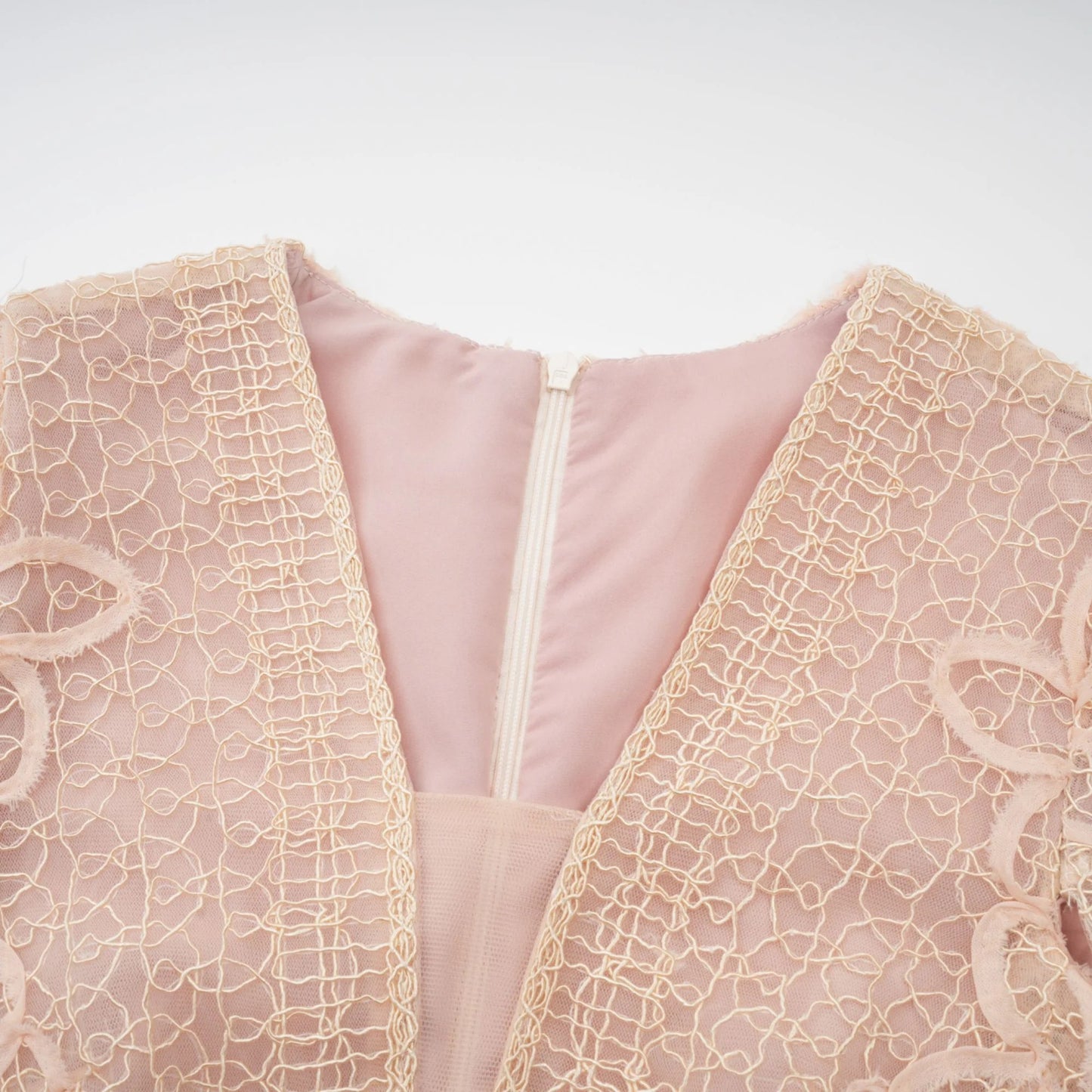 Berengere Neutrals Faux-Flower Crochet Midi Dress