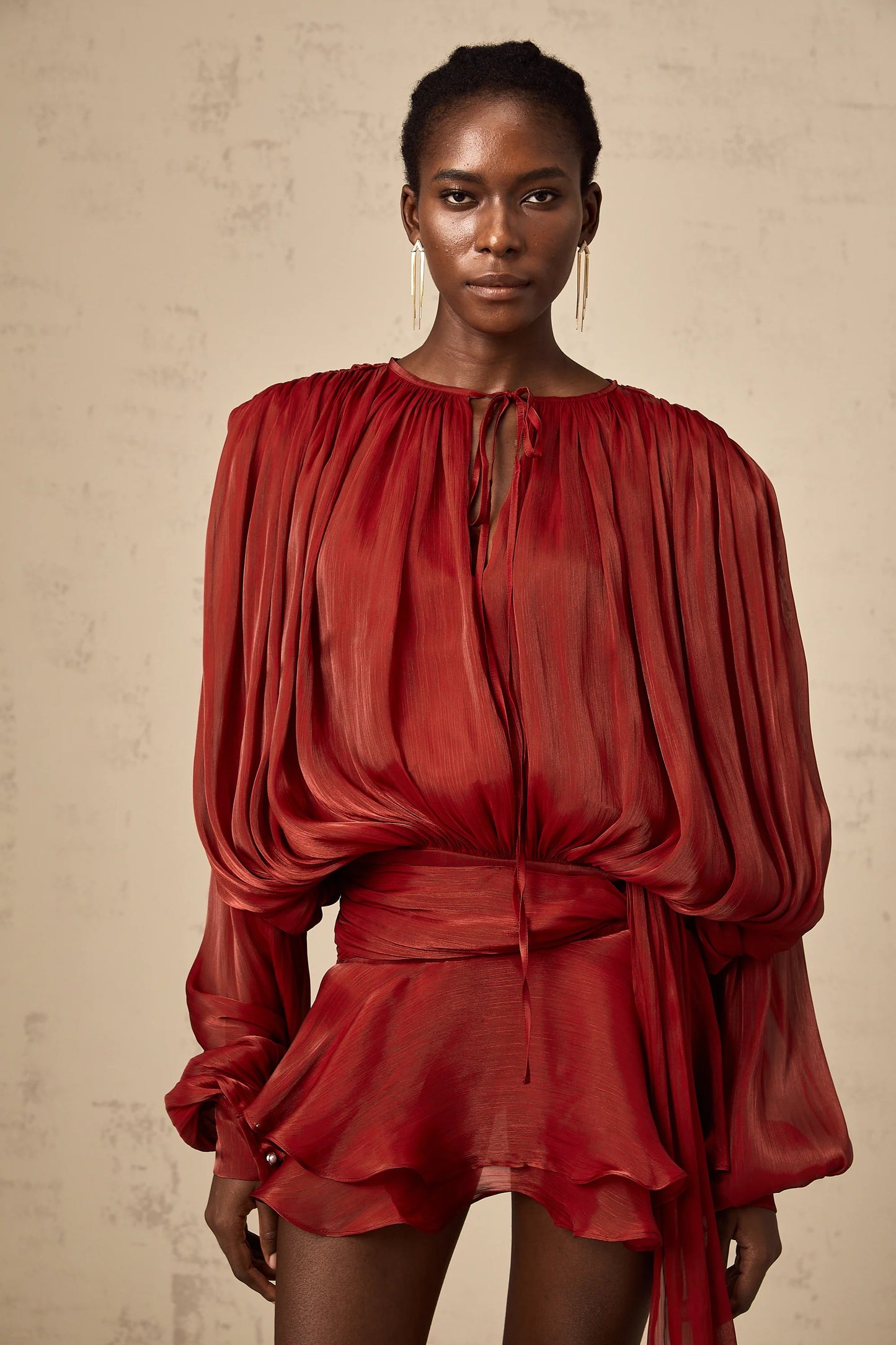 Eugenie Red Fully Pleated Ruffled Mini Dress