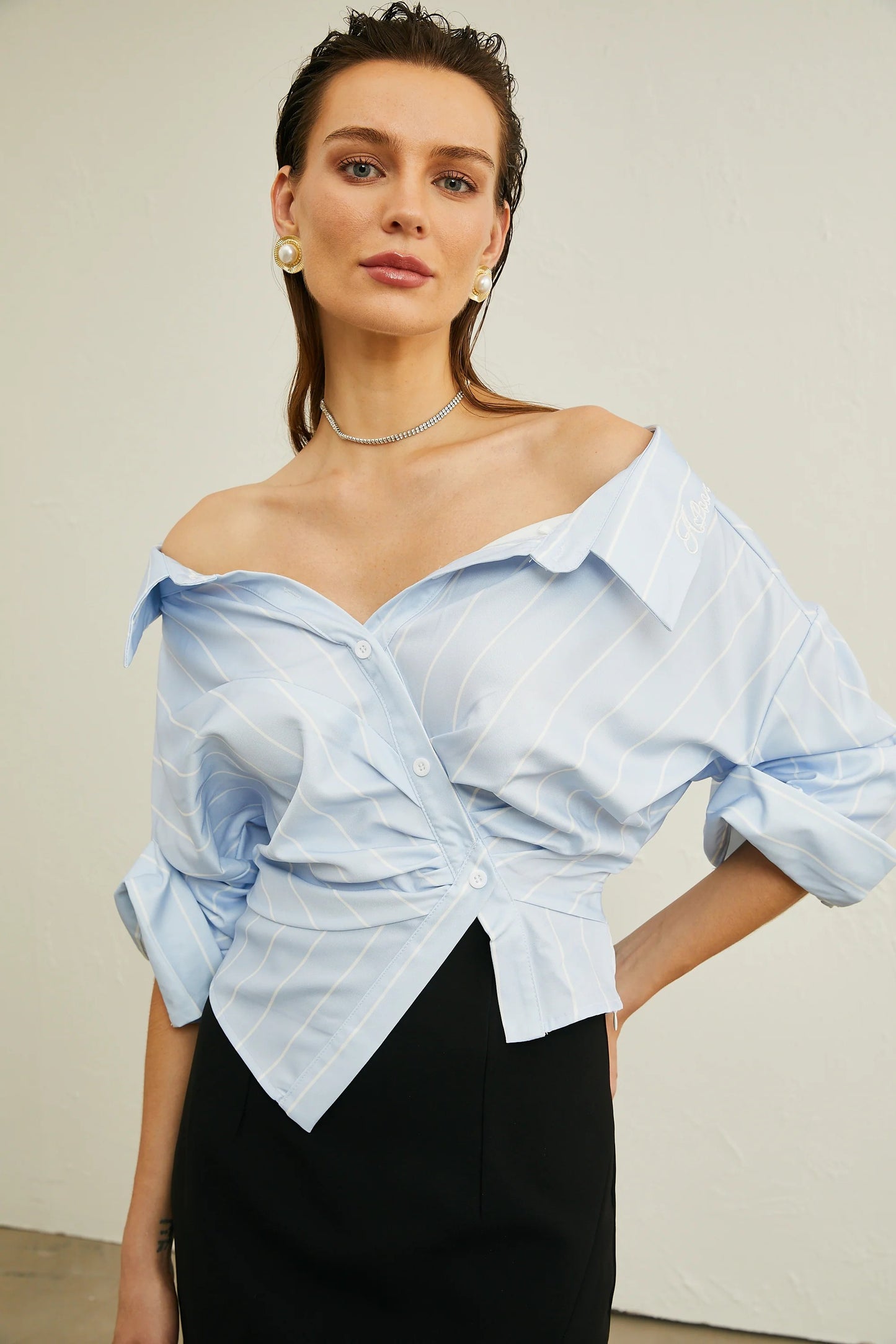 Helene Striped Off-Shoulder Blouse