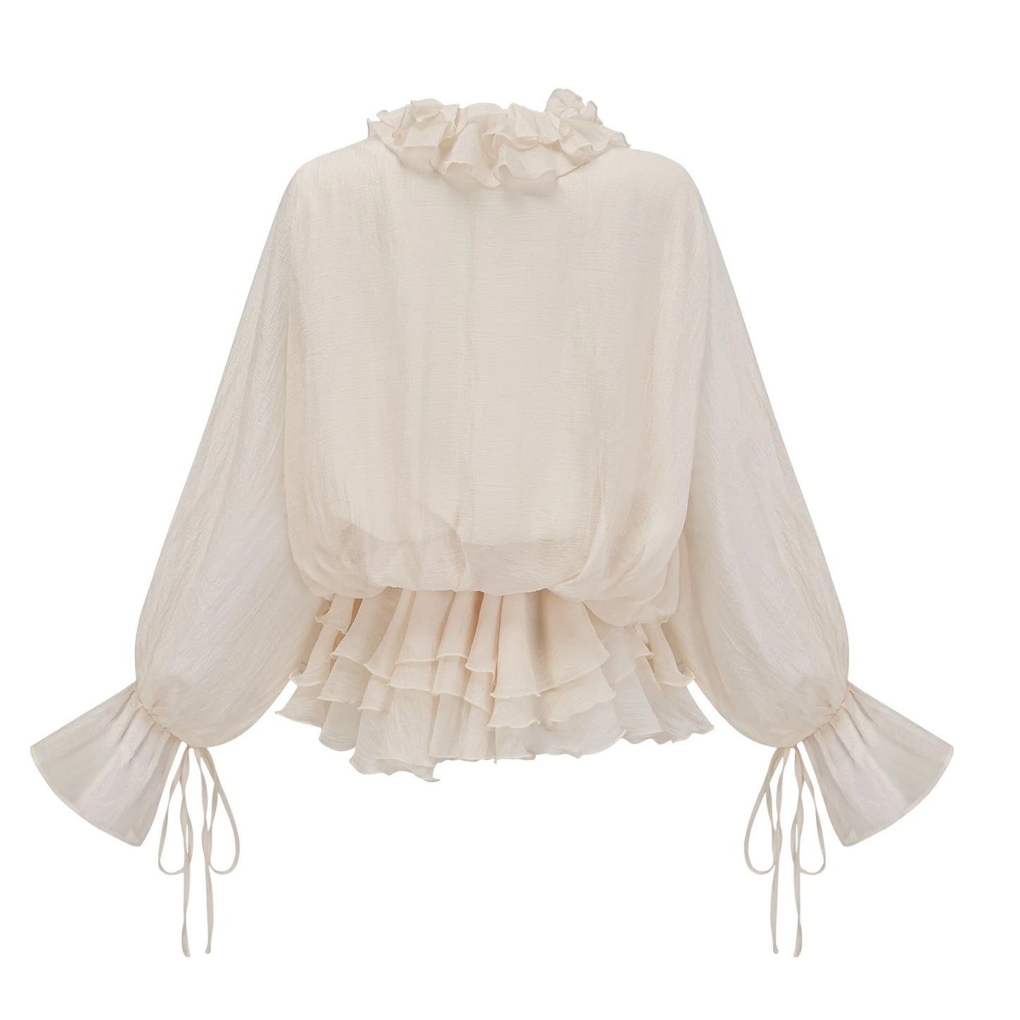 Zephyrine Floral-Applique Tiered Mini Dress in Neutrals