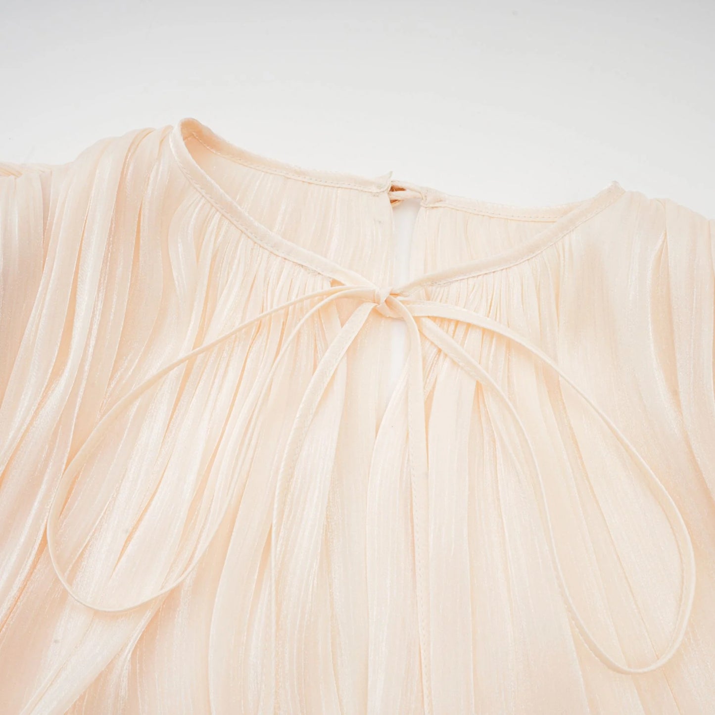 Eugenie Neutral Fully Pleated Ruffled Mini Dress