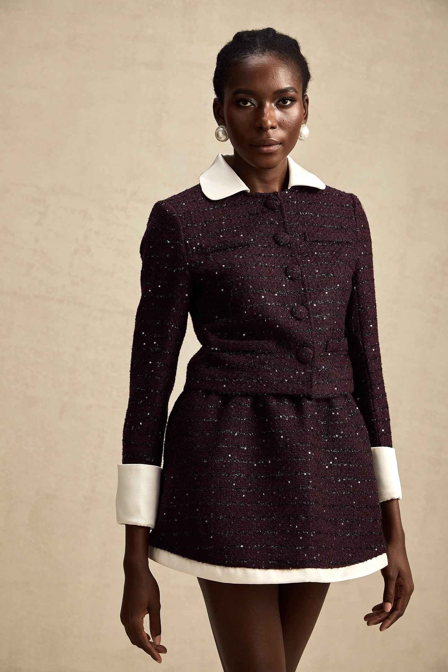 Brigitte Purple Sequined Tweed Jacket & Skirt Matching Set