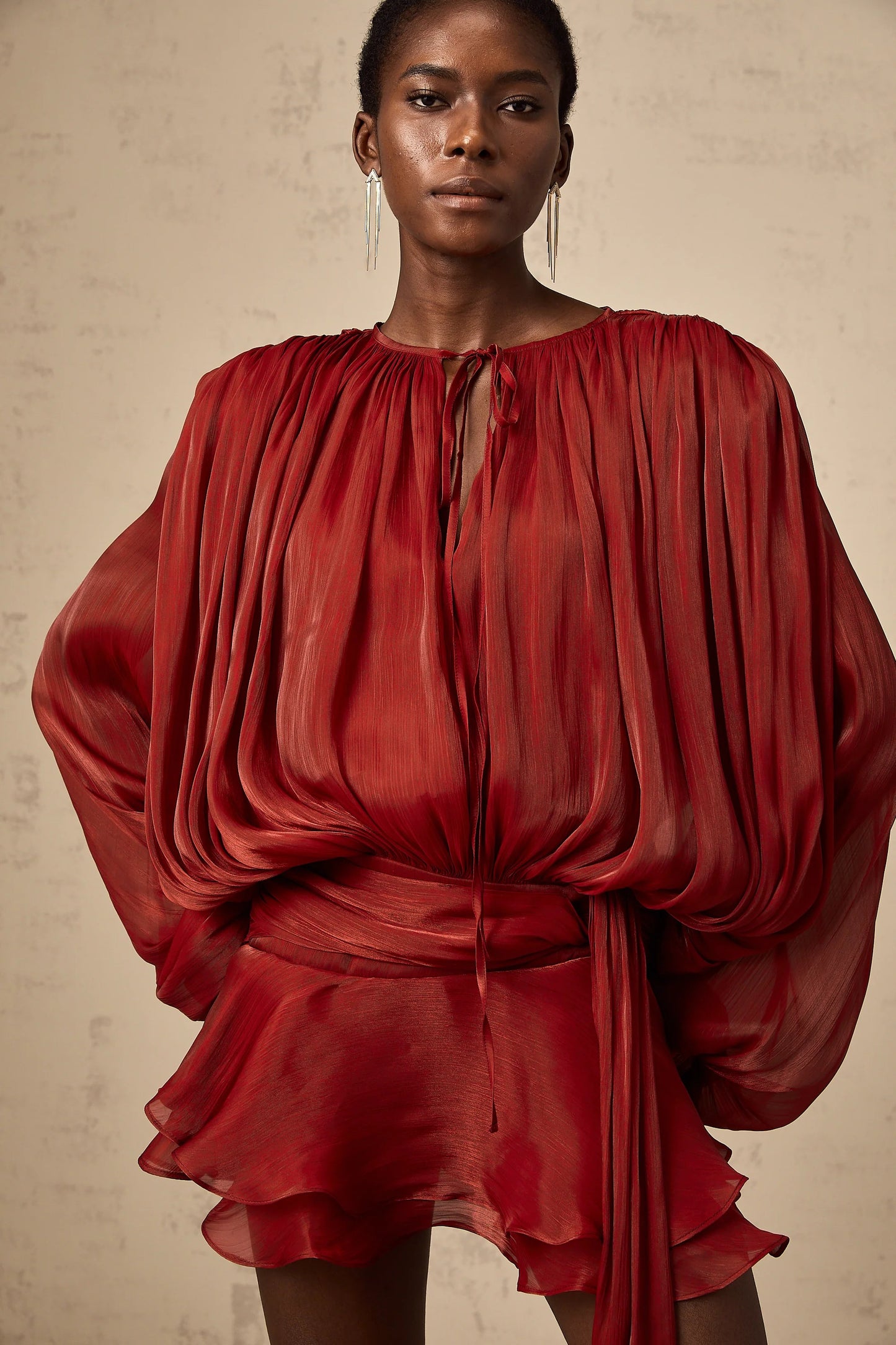 Eugenie Red Fully Pleated Ruffled Mini Dress