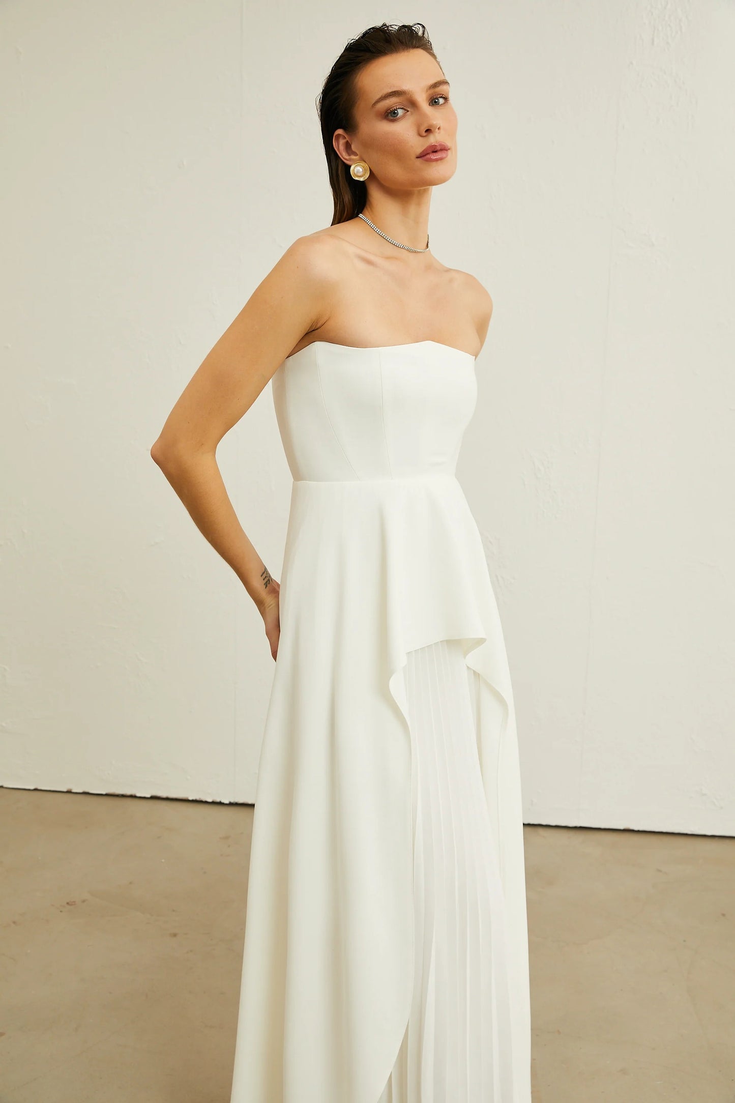 Vanessa White Pleated Off-Shoulder Maxi Dress