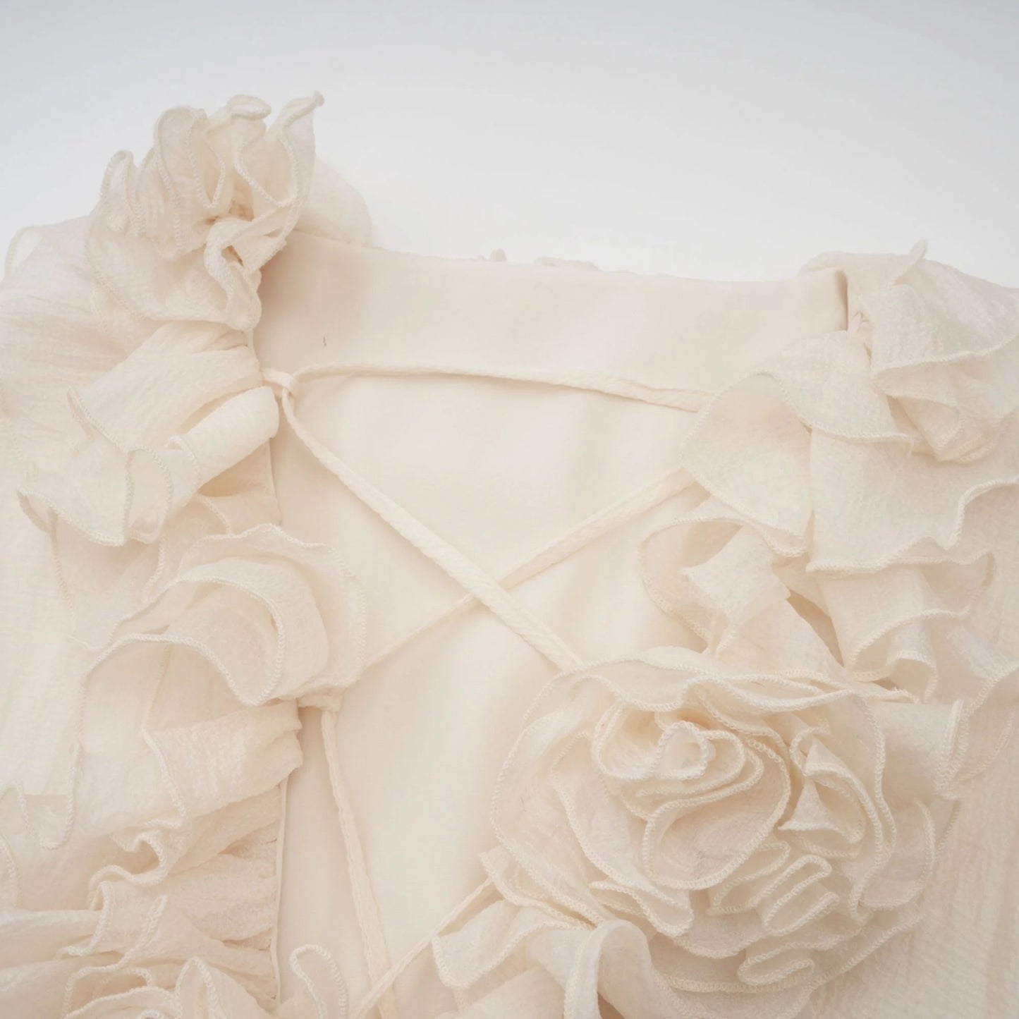 Zephyrine Floral-Applique Tiered Mini Dress in Neutrals