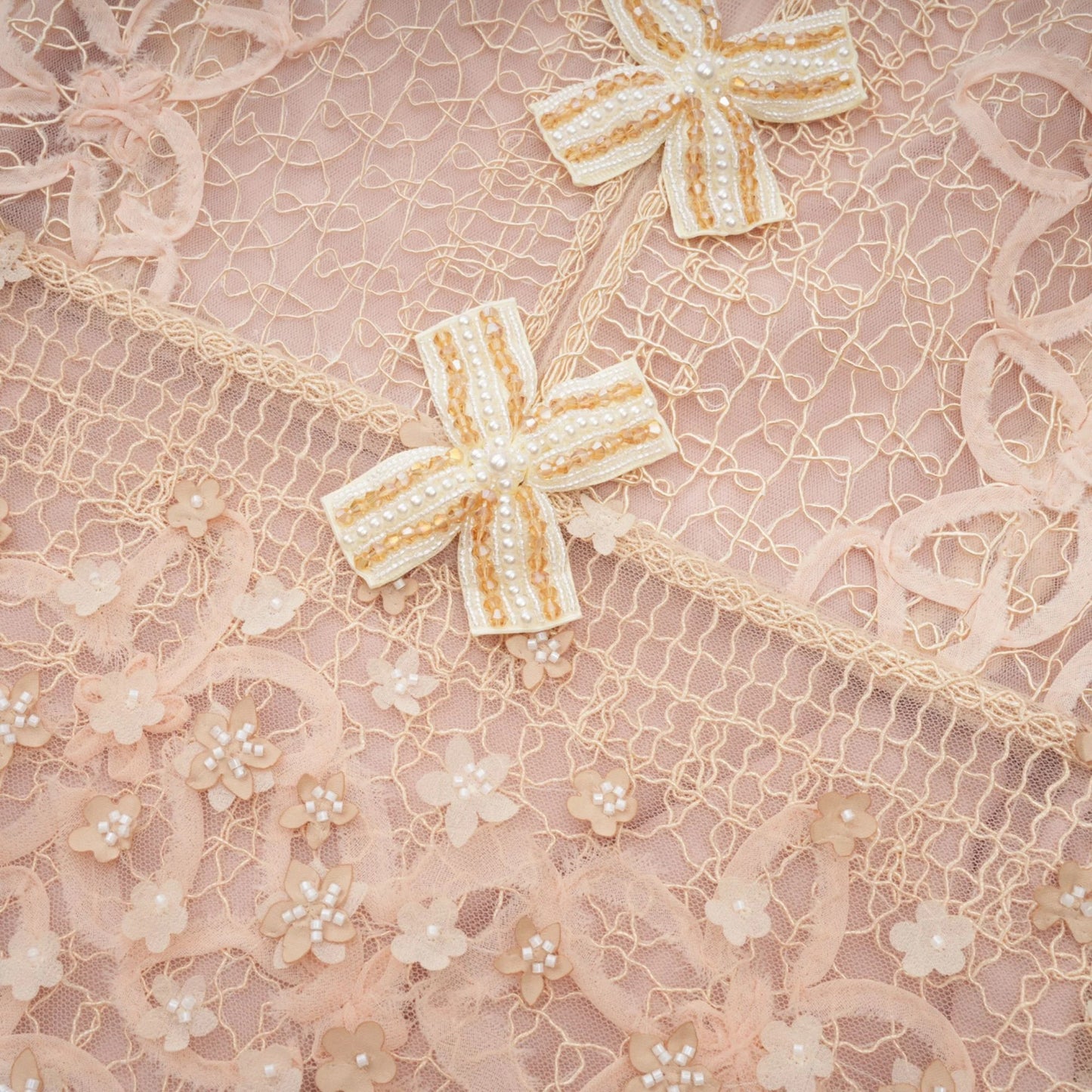 Berengere Neutrals Faux-Flower Crochet Midi Dress