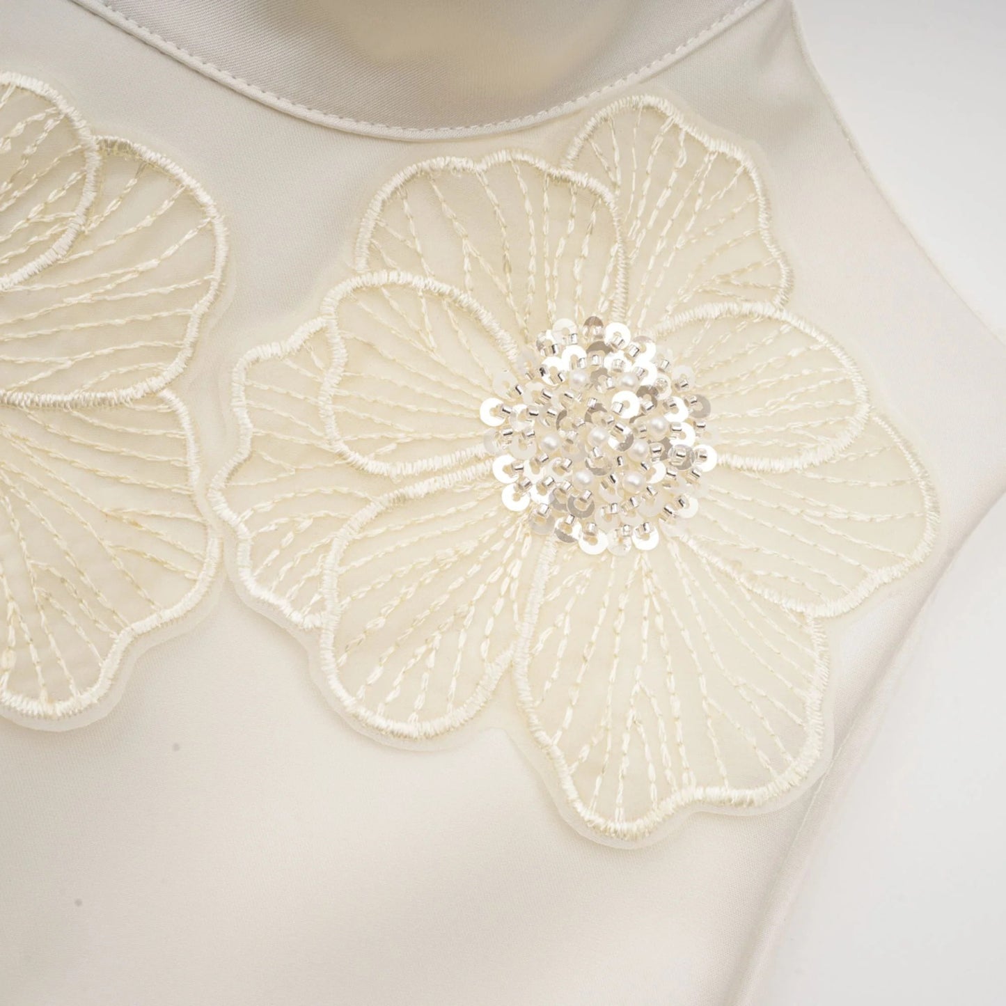 Emilie Sleeveless Floral-Applique Midi Dress in White