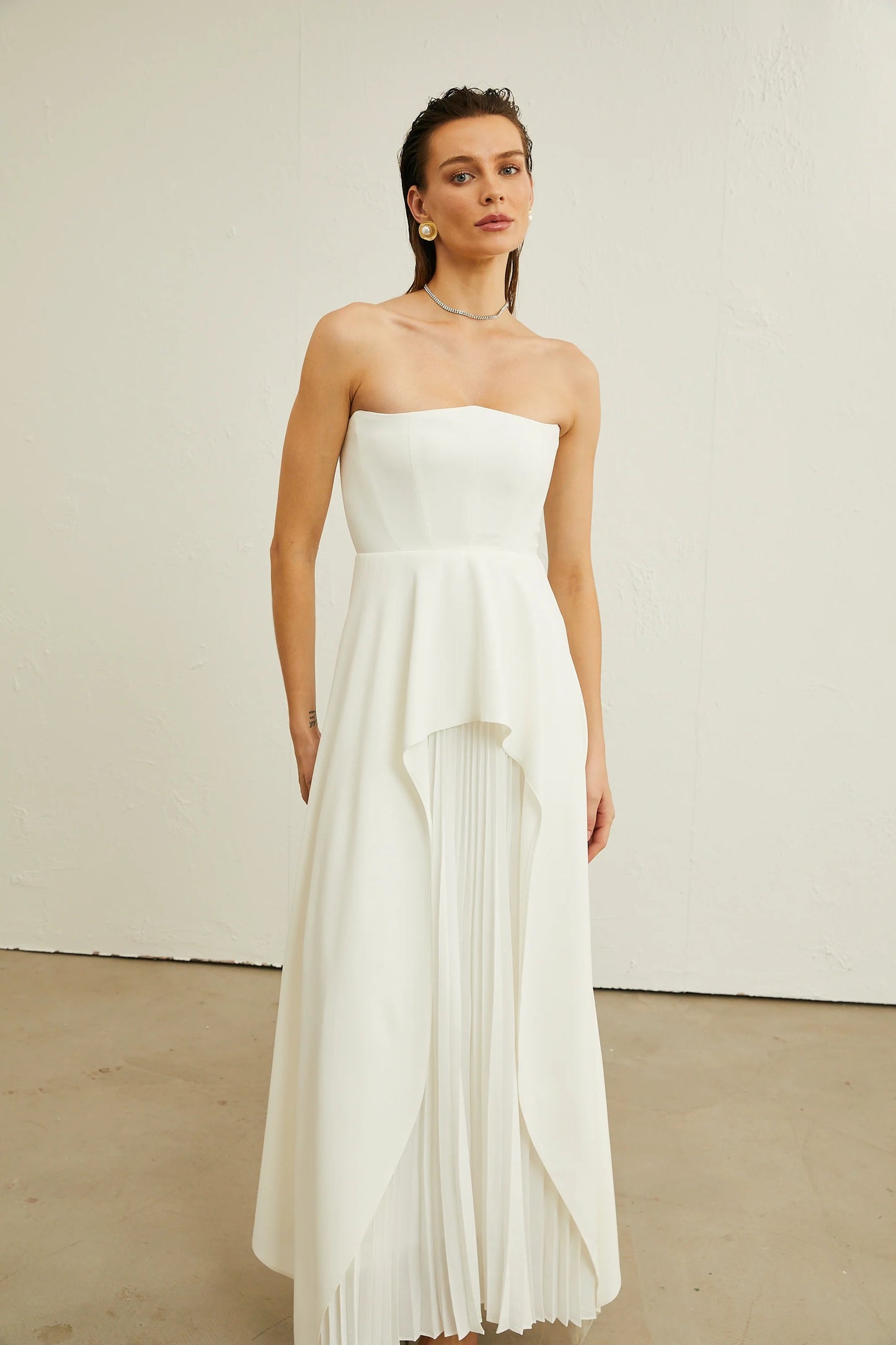 Vanessa White Pleated Off-Shoulder Maxi Dress