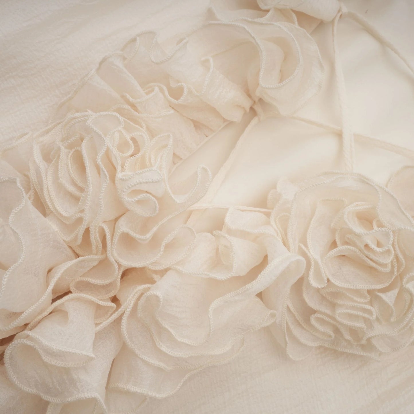 Zephyrine Floral-Applique Tiered Mini Dress in Neutrals