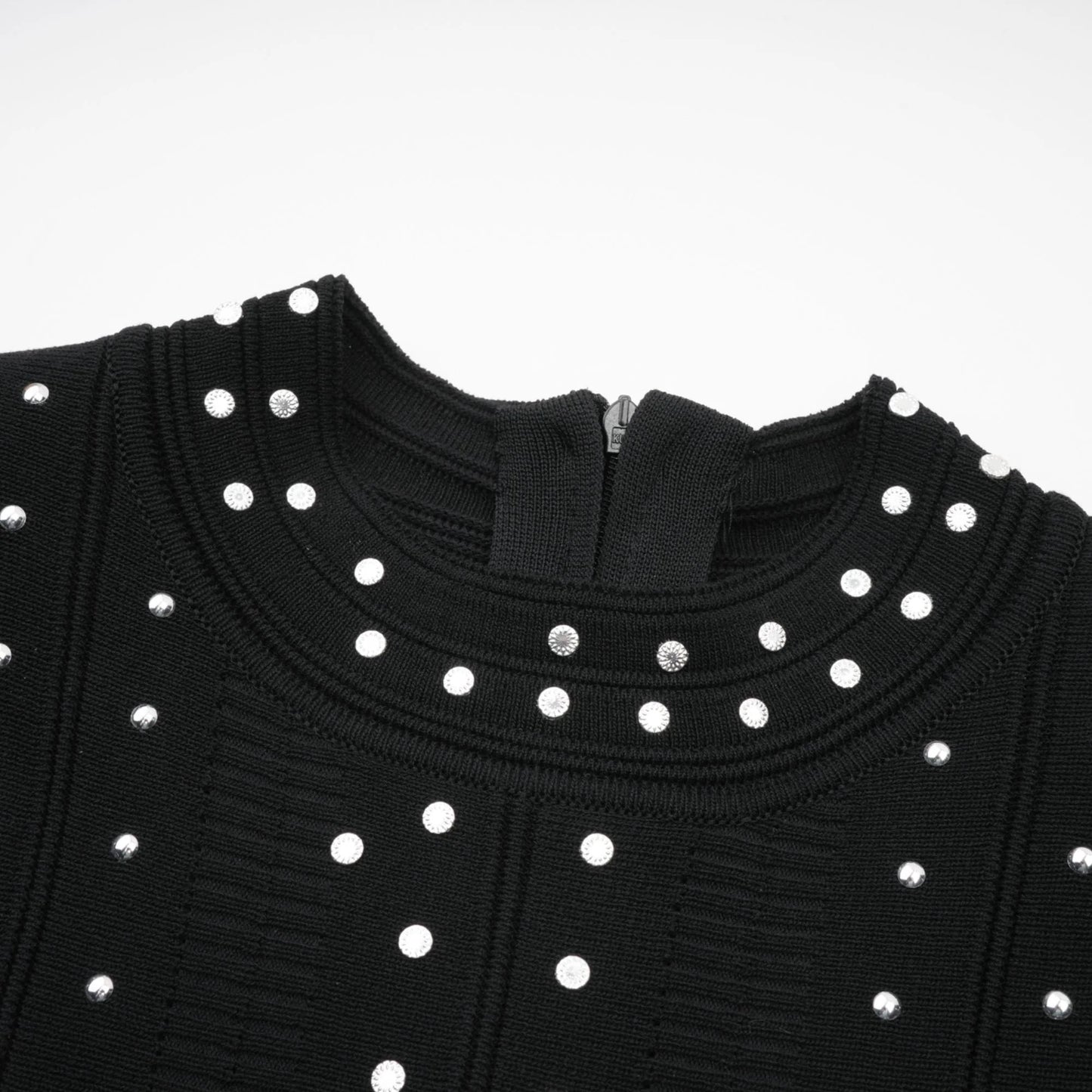 Fabienne Black Embellished Ruffled Knitted Mini Dress