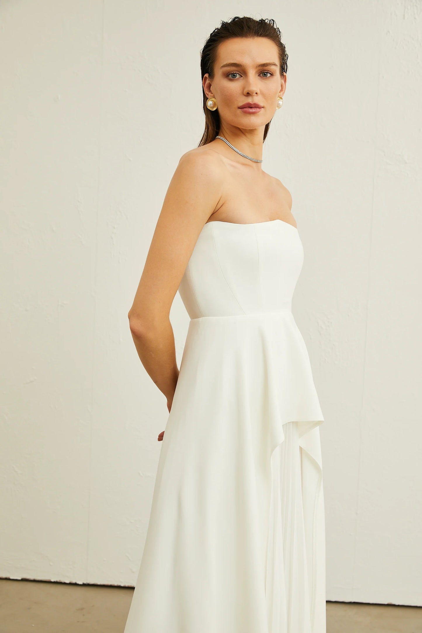 Vanessa White Pleated Off-Shoulder Maxi Dress
