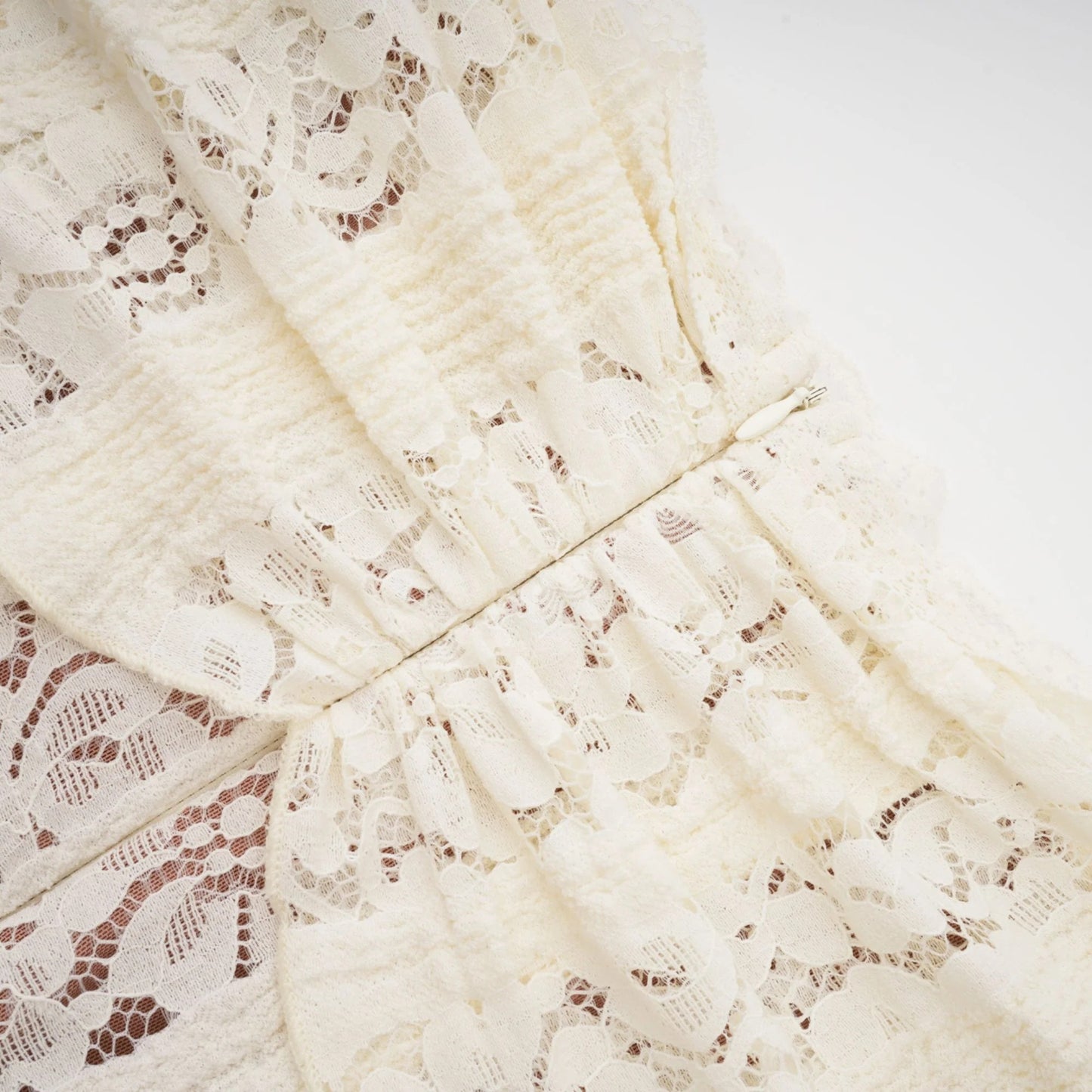 Emeline Floral Lace Flared-Cuff Maxi Dress in Neutrals