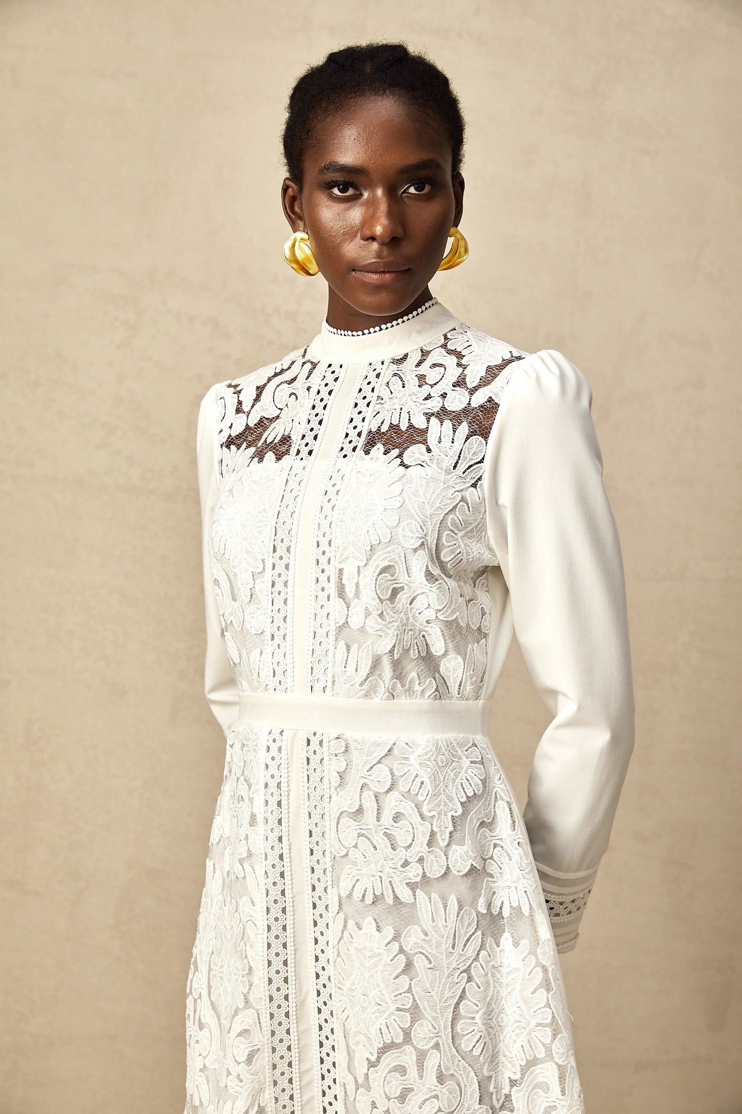 Madeleine White Panelled Embroidered Midi Dress