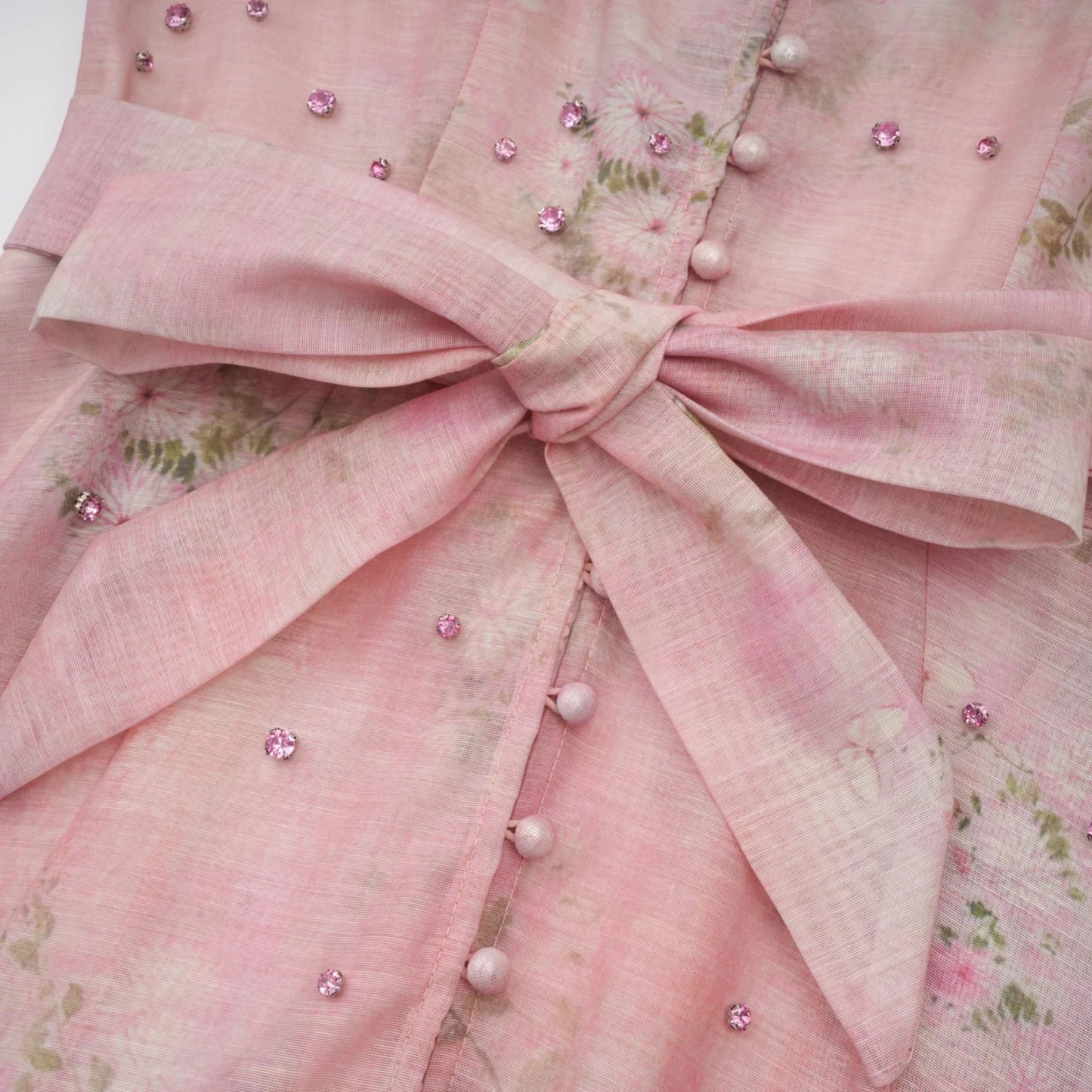 Narcisse Pink Embellished Floral-Print Midi Dress
