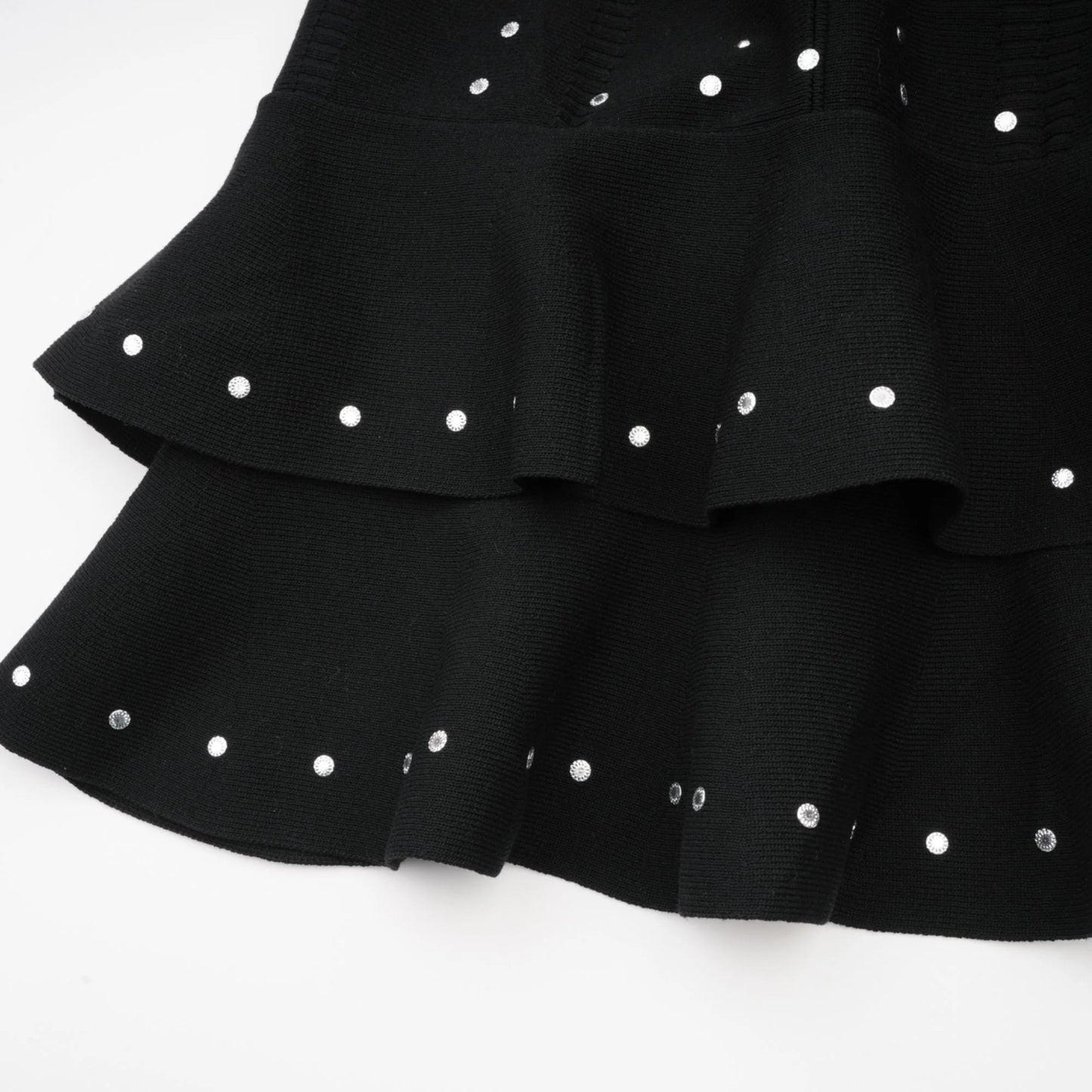 Fabienne Black Embellished Ruffled Knitted Mini Dress