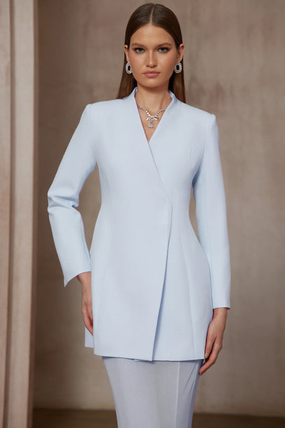 Enora Barrel Design Jacket & Skirt Set - Blue