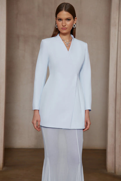 Enora Barrel Design Jacket & Skirt Set - Blue
