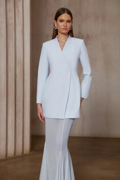Enora Barrel Design Jacket & Skirt Set - Blue