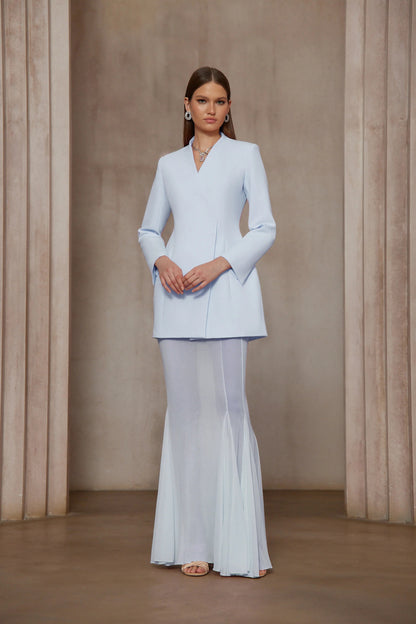 Enora Barrel Design Jacket & Skirt Set - Blue