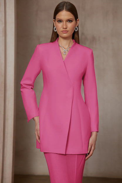 Enora Barrel Design Jacket & Skirt Set - Hot Pink