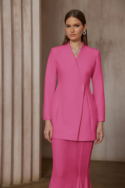 Enora Barrel Design Jacket & Skirt Set - Hot Pink