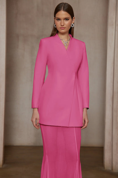 Enora Barrel Design Jacket & Skirt Set - Hot Pink
