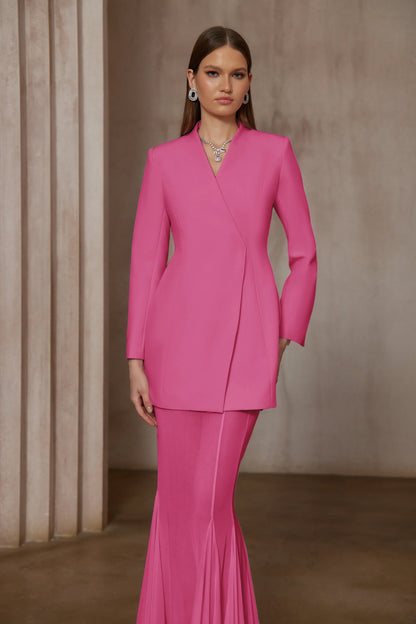 Enora Barrel Design Jacket & Skirt Set - Hot Pink