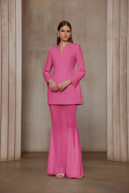 Enora Barrel Design Jacket & Skirt Set - Hot Pink