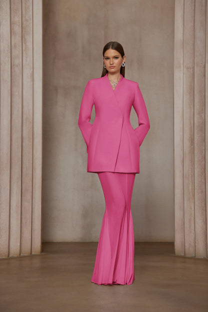 Enora Barrel Design Jacket & Skirt Set - Hot Pink