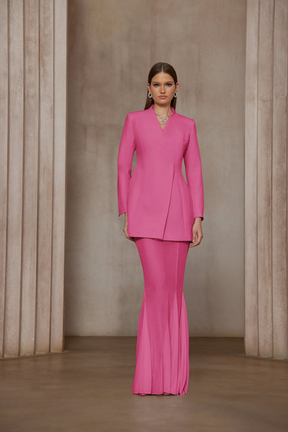 Enora Barrel Design Jacket & Skirt Set - Hot Pink