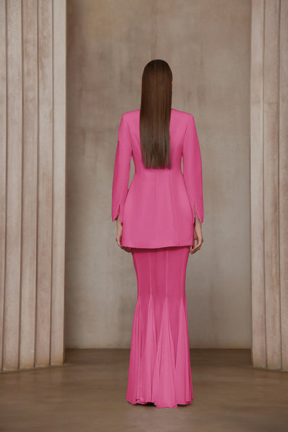 Enora Barrel Design Jacket & Skirt Set - Hot Pink