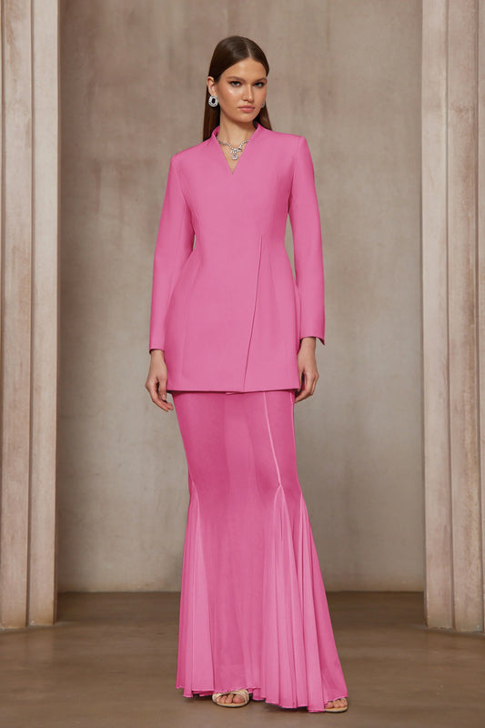 Enora Barrel Design Jacket & Skirt Set - Hot Pink