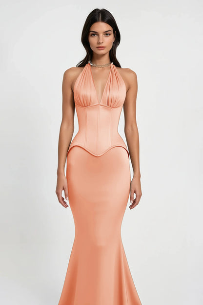 Aurélie Pink Halterneck Mermaid Maxi Dress