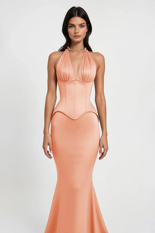 Aurélie Pink Halterneck Mermaid Maxi Dress
