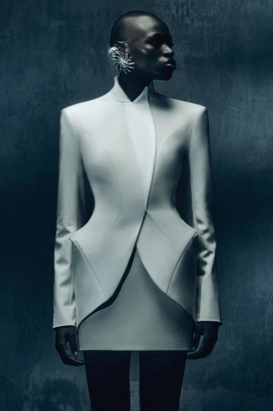 Adriana White Barrel Design Jacket & Skirt Set