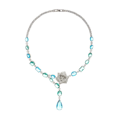 Yvette Drop Crystal Pendant Sterling Silver Necklace