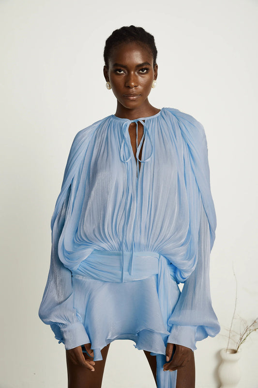 Eugenie Blue Fully Pleated Ruffled Mini Dress