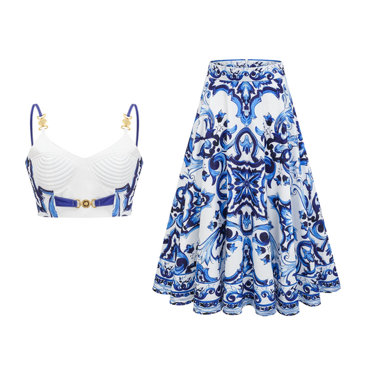 Allegra Graphic-Printed Top & Skirt Matching Set