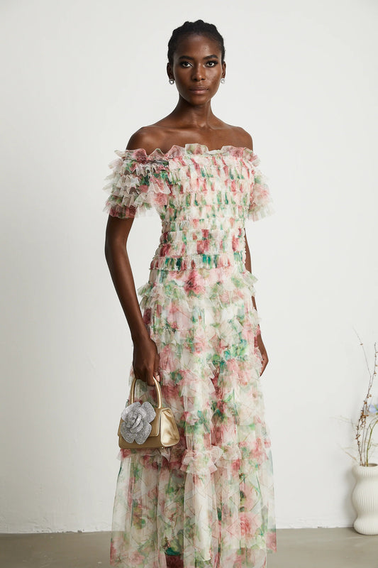 Suzette Floral-Print Tiered Midi Dress