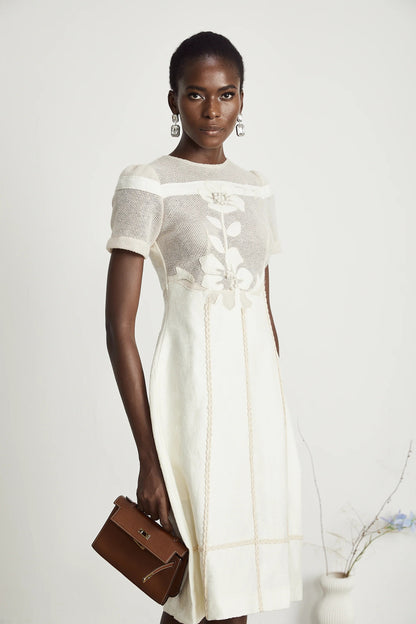 Diane Floral Embroidered Openwork Midi Dress