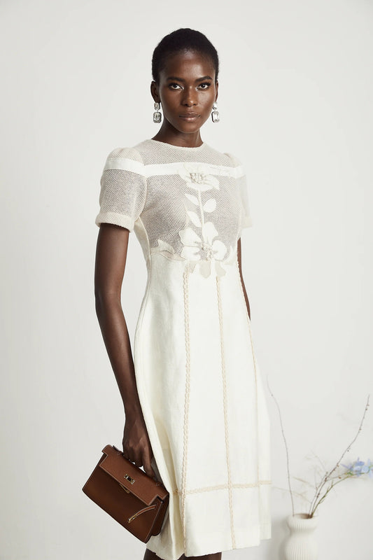Diane Floral Embroidered Openwork Midi Dress