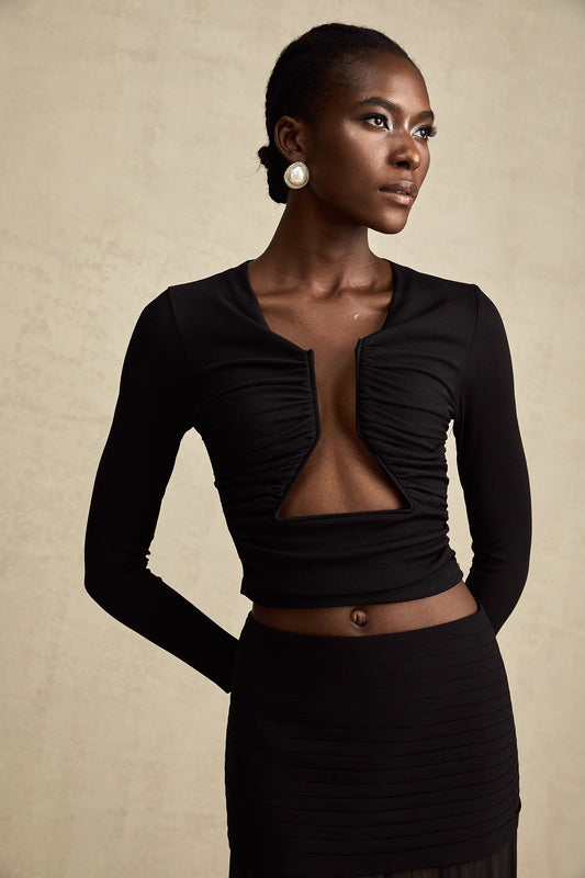 Anais Black Open-Front Gathered Top