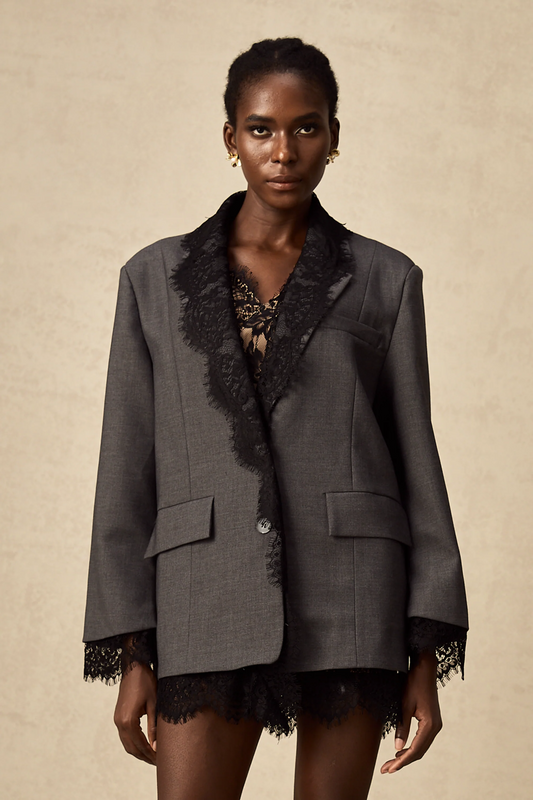 Dianthe Grey Lace-Panel Blazer
