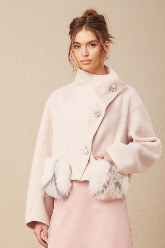 Vienne Pink Diagonal-Placket Short Coat