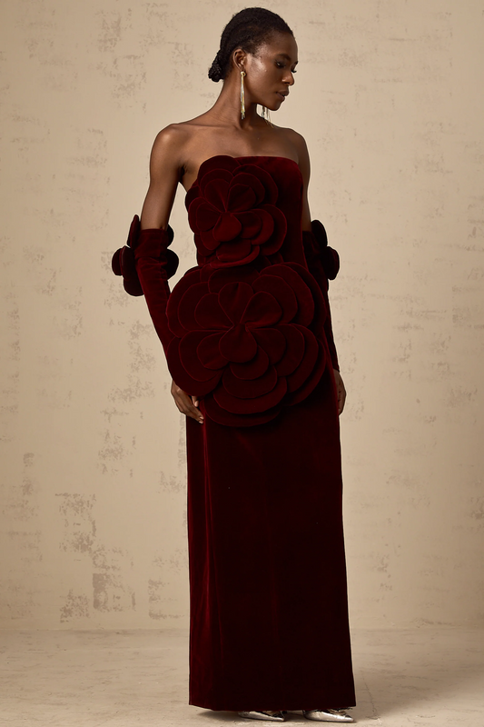 Azura Red Floral Applique Maxi Dress
