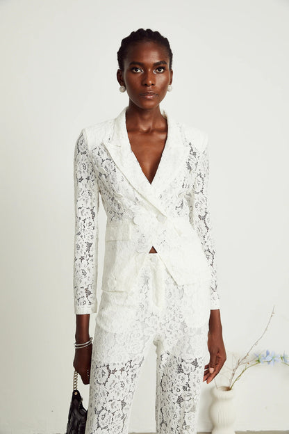Zoe Sheer Lace Blazer & Trousers Matching Set