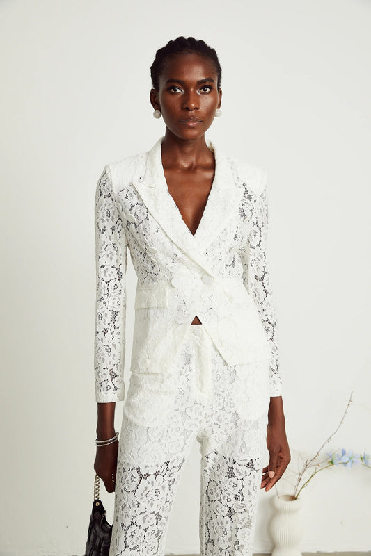 Zoe Sheer Lace Blazer & Trousers Matching Set