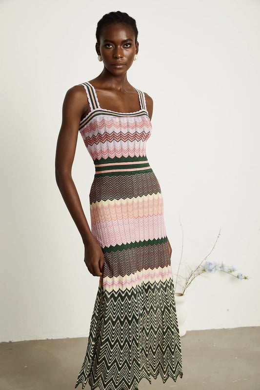 Daphne Contrast-Color Knitted Midi Dress